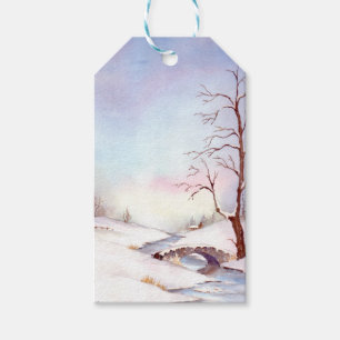 Etiqueta Para Presente Paintagem de Paisagem com Aquarela de Ponte de Nev