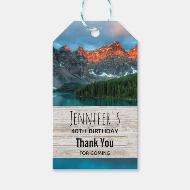 Etiqueta Para Presente Paisagem Cênica de Montanha Fotografia Aniversário (Frente)