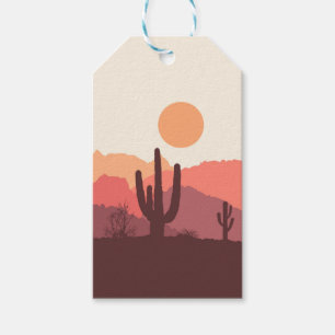 Etiqueta Para Presente Paisagem do deserto mexicano burgundy e laranja