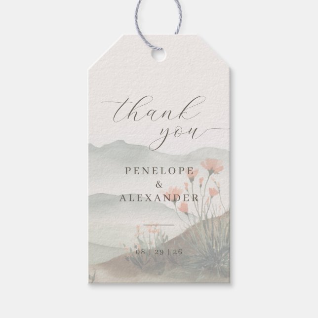 Etiqueta Para Presente Paisagem Tranquila de Aquarela em Tons Pastéis (Frente)