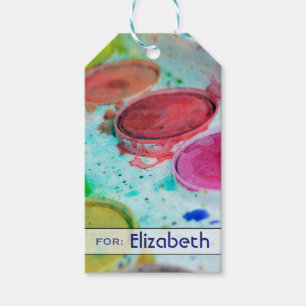 Etiqueta Para Presente Paleta colorido da pintura da aguarela dos