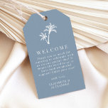 Etiqueta Para Presente Palm Tree Dusty Blue Tropical Boas-vindas<br><div class="desc">Estas poeirentas etiquetas de boas-vindas à praia tropical azul são perfeitas para bolsas de boas-vindas de hotel e favores de casamento de destino, e apresentam um simples mínimo de design com duas palmeiras, e uma mensagem de boas-vindas personalizável para os seus convidados. Consulte a coleção do pacote de convites de...</div>