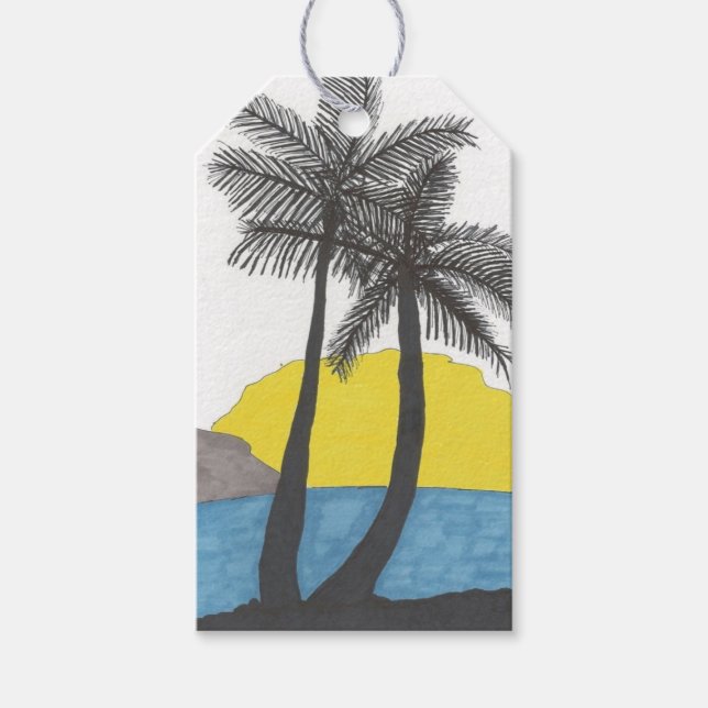 Etiqueta Para Presente Palm Tree Sunrise Silhouket (Frente)