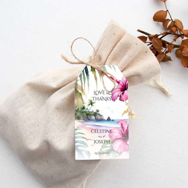 Etiqueta Para Presente Palmeiras tropicais de praia obrigado de casamento (Tropical beach palms wedding thank you favor gift tags destination wedding favor tags)