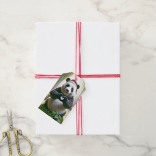 Etiqueta Para Presente Panda de Natal Formando um Coração