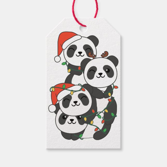 Etiqueta Para Presente Panda Natal Árvore de Natal Pandas (Frente)