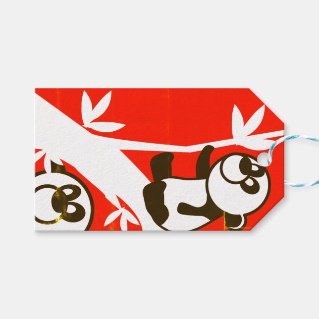 Etiqueta Para Presente Pandas de Aniversário (Frente (horizontal))