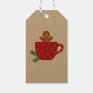 Etiqueta Para Presente Pão de gengibre bonito numa xícara de café vermelh