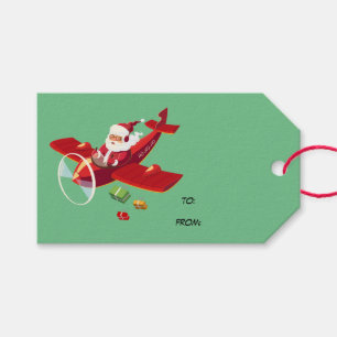 Etiqueta Para Presente Papai noel animado e seu avião