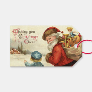 Etiqueta Para Presente Papai Noel Antigo e Criança Natal Feriado