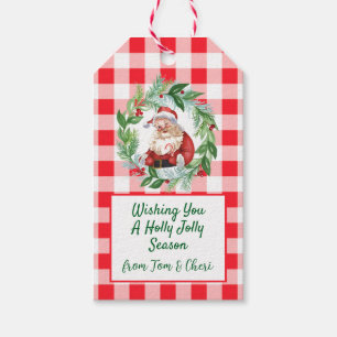 Etiqueta Para Presente Papai Noel Aquarela Xadrez Vermelho Natal Alegre