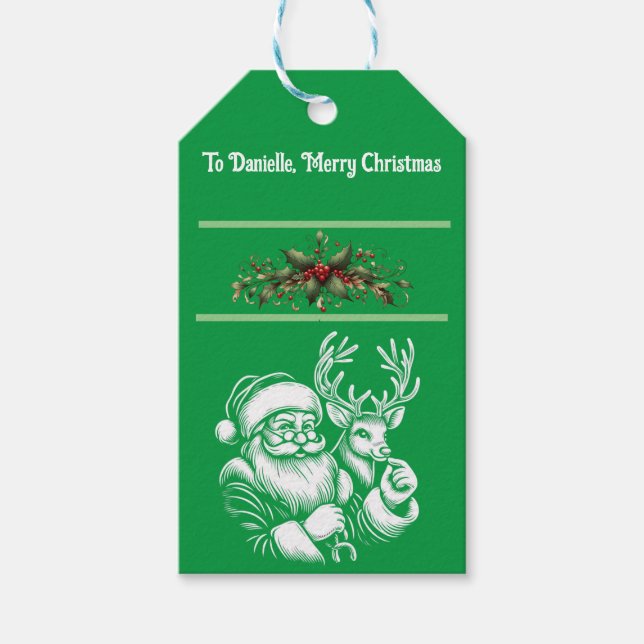 Etiqueta Para Presente Papai Noel Bonito de Natal em verde (Frente)