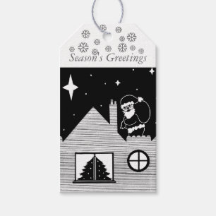 Etiqueta Para Presente papai noel com o saco no Natal preto e branco do