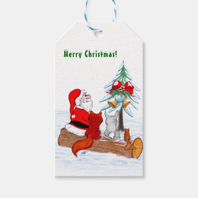 Etiqueta Para Presente Papai Noel com Raposa e Esquilo do Coelho (Frente)