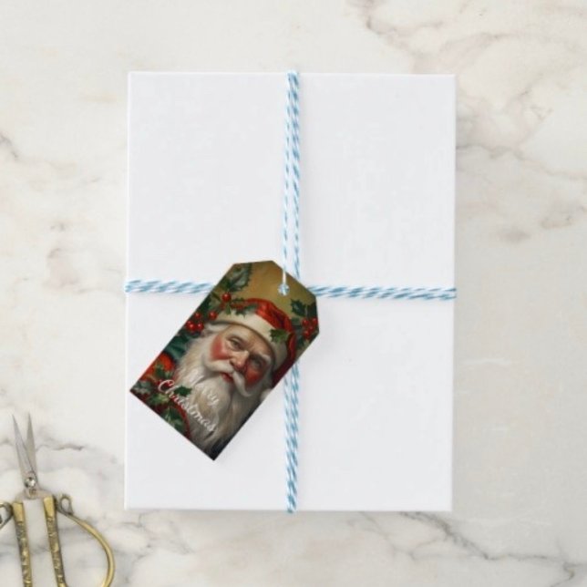 Etiqueta Para Presente Papai Noel Com Visco (Gift Tag. D: 3.5"l x 2”w.  Set of 10. Printed on 120lb, 18 point thick matte paper. Made in USA.)