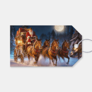 Etiqueta Para Presente Papai Noel de Country Western em uma Carruagem