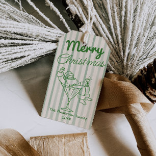 Etiqueta Para Presente Papai Noel de Listras Verdes Desenhadas no Natal