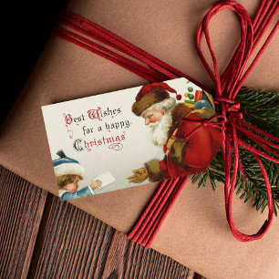Etiqueta Para Presente Papai noel e criança do vintage com letra do Nata