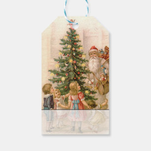 Etiqueta Para Presente Papai noel e crianças do vintage em torno da