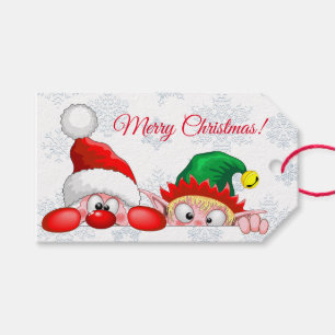 Etiqueta Para Presente Papai Noel e Elfo Cartoon de Natal fofo e engraçad