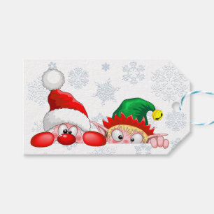 Etiqueta Para Presente Papai Noel e Elfo Personagens Fofos e Divertidos E