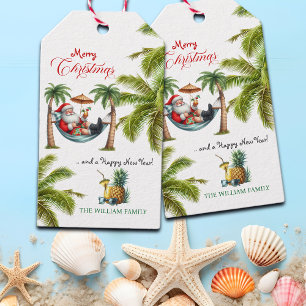Etiqueta Para Presente Papai Noel em um Natal em uma Ilha Tropical
