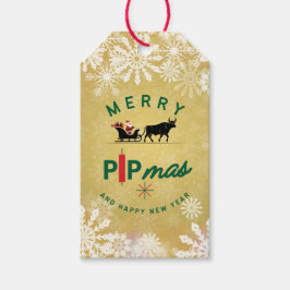 Etiqueta Para Presente Papai Noel em um Trenó de Touro – Presente de Pipm
