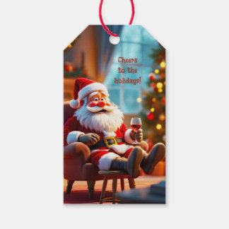 Etiqueta Para Presente Papai Noel engraçado relaxando com vinho tinto