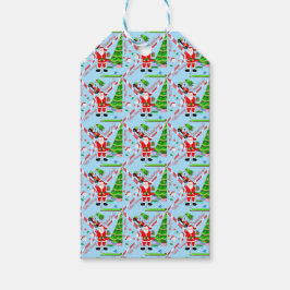 Etiqueta Para Presente Papai Noel jogando golfe perto da árvore de Natal
