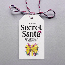 Etiqueta Para Presente Papai Noel Secreto Moderno Arco Amarelo Aquarela