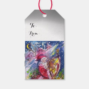 Etiqueta Para Presente Papai Noel tocando harpa Natal Vermelho Branco