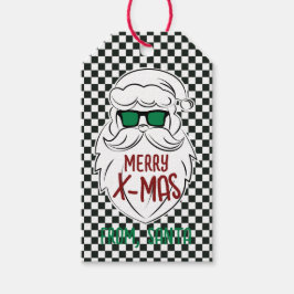 Etiqueta Para Presente Papai Noel Xadrez Preto e Branco Retrô Natal 