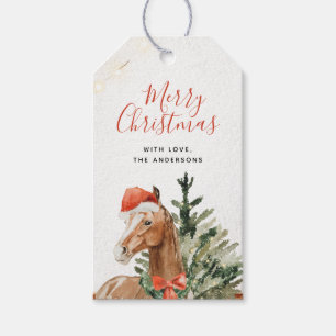 Etiqueta Para Presente Papais noeis de Árvore de Natal com Aquarela Cava