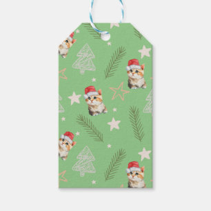 Etiqueta Para Presente Papais noeis de gatinhos de cor aquosa verde Feliz