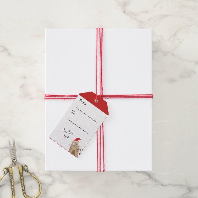 Etiqueta Para Presente Papais noeis de Natal meowy nome personalizado (Com cordão)