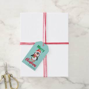Etiqueta Para Presente Papais noeis de pinguins de Natal bonitos feriados