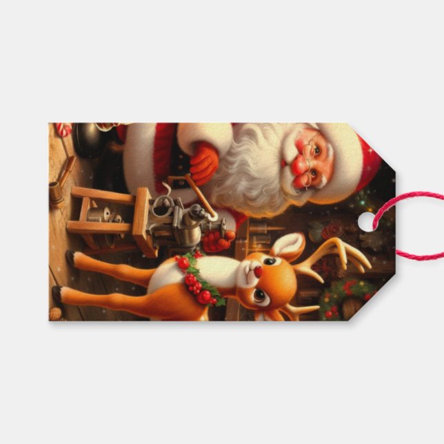 Etiqueta Para Presente Papais noeis e renas bonitos (Frente (horizontal))
