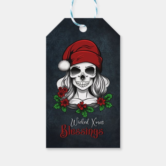 Etiqueta Para Presente Papais noeis Gótica Whimsical Natal Skull (Frente)