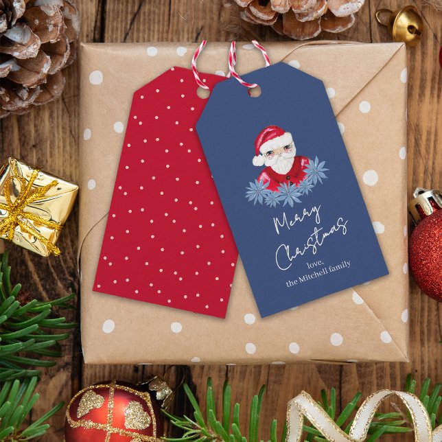 Etiqueta Para Presente Papais noeis mínimos Poinsettia Azul Feliz Natal (Criador carregado)