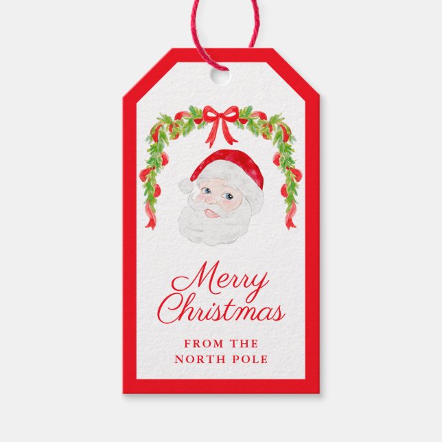 Etiqueta Para Presente Papais noeis Preppy Grandmillennial Red Arcos Garl (Frente)