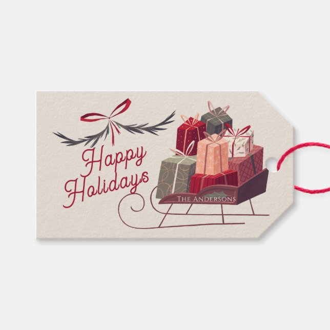 Etiqueta Para Presente Papais noeis Sleigh Presentes (Frente (horizontal))