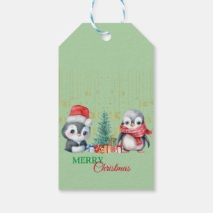 Etiqueta Para Presente Papais noeis Vermelhos Pinguins Feliz Festa de Nat