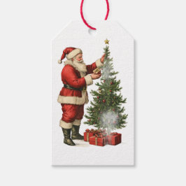 ETIQUETA PARA PRESENTE PAPEL DE PRESENTE VINTAGE SANTA CLAUS COM ÁRVORE D