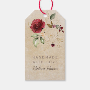 Etiqueta Para Presente Papel Floral Texturizado de Aquarela Feito à Mão