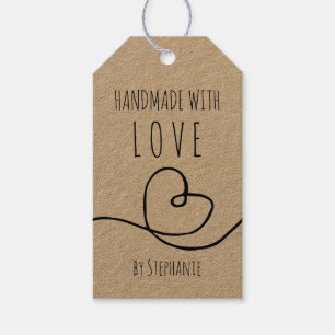 Etiqueta Para Presente Papel Kraft feito à mão com amor Doodle