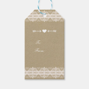 Etiqueta Para Presente Papel Marrom & Renda Branca Casamento Rústico Natu