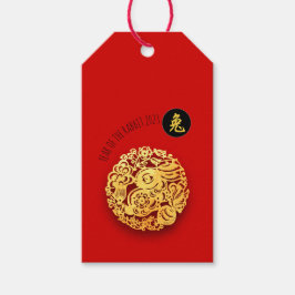Etiqueta Para Presente Papel Recortado Coelho Ouro Vermelho Ano Novo Chin