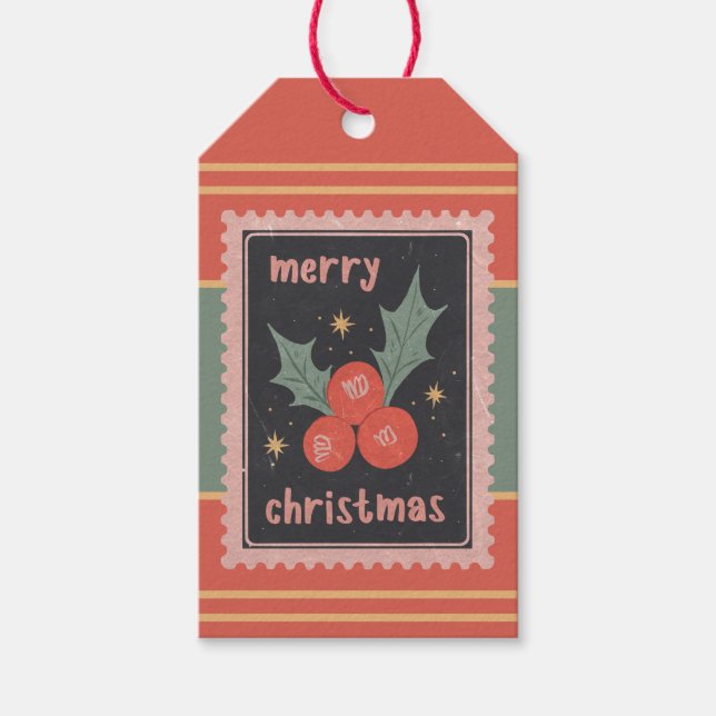 Etiqueta Para Presente Papel Retroativo Personalizado Carimbo de Natal Ho (Frente)