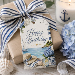 Etiqueta Para Presente Parabéns Elegantes de Verão à Beira-Mar & Hortênsi