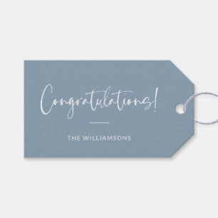 Etiqueta Para Presente Parabéns Personalizados Minimalistas em Azul Poeir